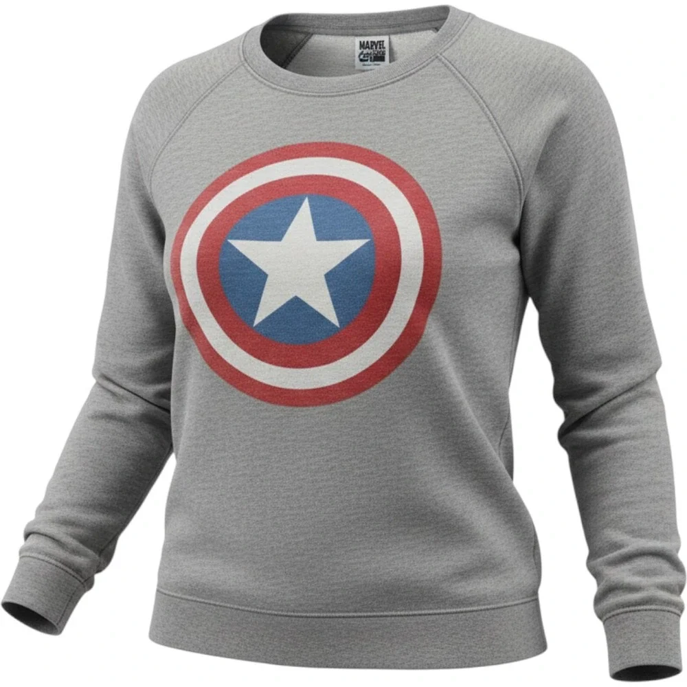 Marvel Captain America Shield Graphic Sweatshirt Gray Womens Medium Pullover